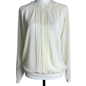 DE Collection Cream Semi Sheer‎ Long Sleeves Scoop Neck Blouson Hem Blouse